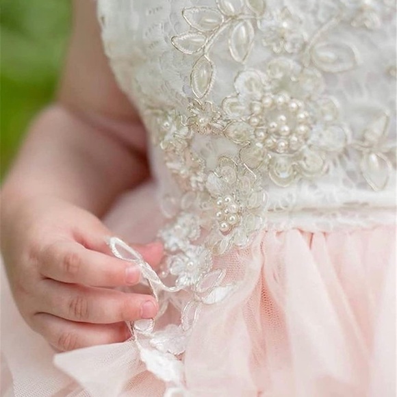 2Bunnies Girl Peony Lace Back A-Line Tiered Tutu Tulle Flower Girl Dress 12M - Picture 3 of 16